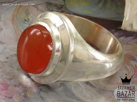 انگشتر نقره عقیق یمنی نارنجی مردانه دست ساز [شرف الشمس] - 37401
